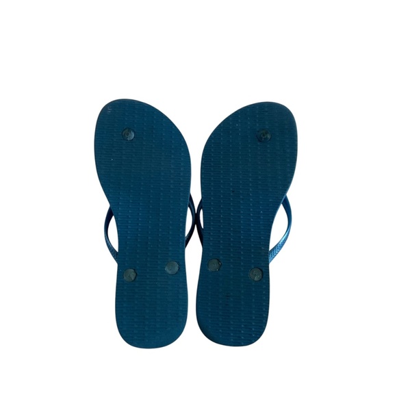 Havaianas Slim Flip Flops Thong Sandal Sz 9/10 Blue Floral Beach Organic Comfort - Picture 4 of 5